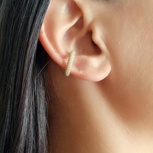 Taşlı Halka Gold Kıkırdak Gümüş Kadın Küpe - CNG Jewels