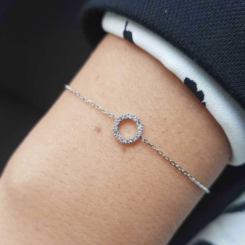 Minimal Stone Hoop Silver Women's Bracelet 