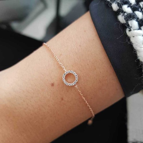 Taşlı Halka Rose Gümüş Bayan Bileklik - CNG Jewels