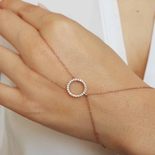 Taşlı Halka Rosegold Gümüş Şahmeran Bileklik - CNG Jewels
