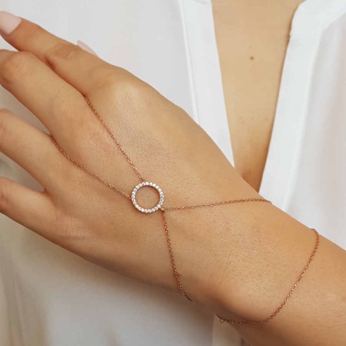 Taşlı Halka Rosegold Gümüş Şahmeran Bileklik - CNG Jewels (1)