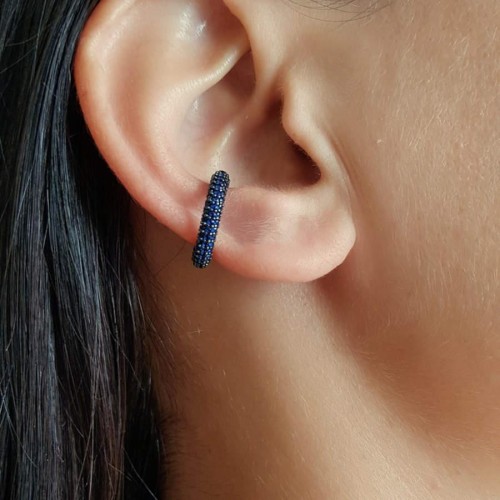 Taşlı Halka Safir Taşlı Kıkırdak Gümüş Bayan Küpe - CNG Jewels