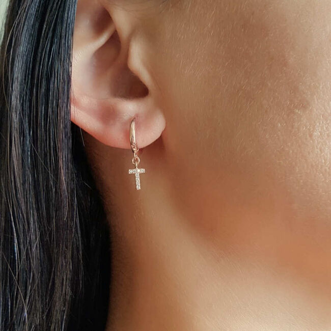 Taşlı Harf Sallantılı Gümüş Halka Küpe - 7