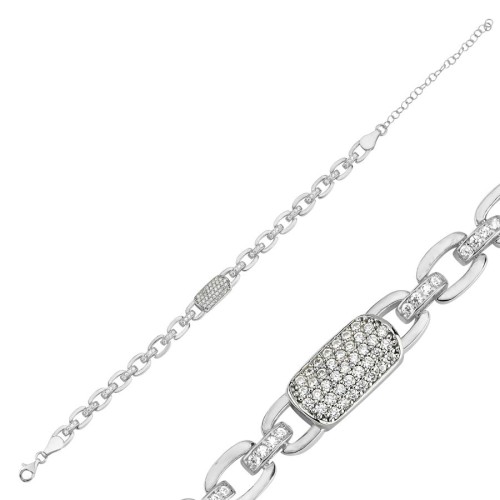 Taşlı İtalyan Halkalı Gümüş Kadın Bileklik - CNG Jewels