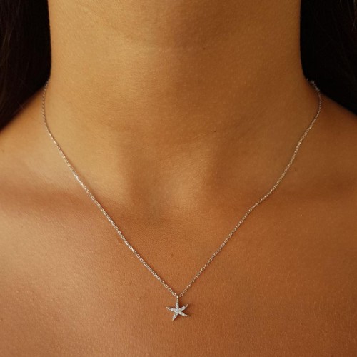 Taşlı Küçük Deniz Yıldızı Gümüş Kadın Kolye - CNG Jewels (1)