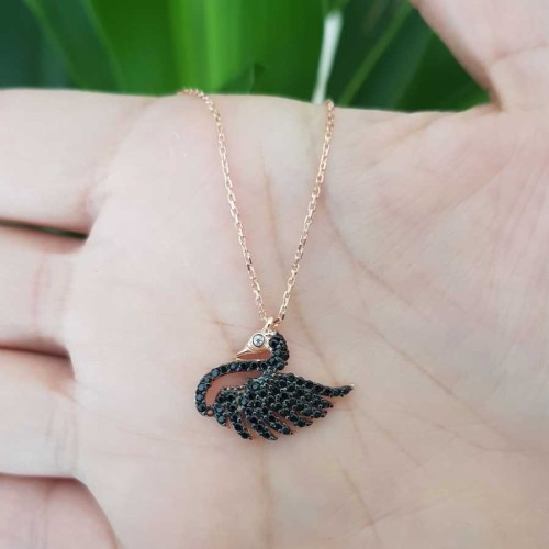 Taşlı Kuğu Kadın Gümüş Kolye - CNG Jewels (1)