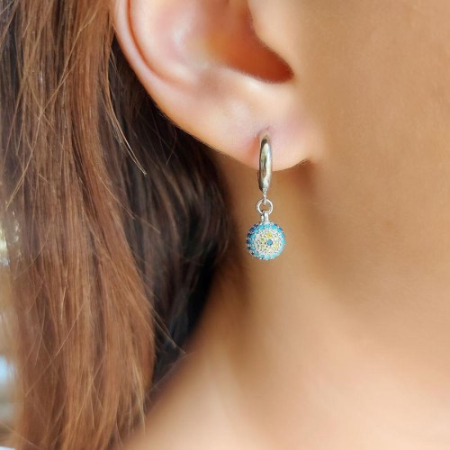 Taşlı Küre Nazar Boncuğu Gümüş Kadın Küpe - CNG Jewels (1)