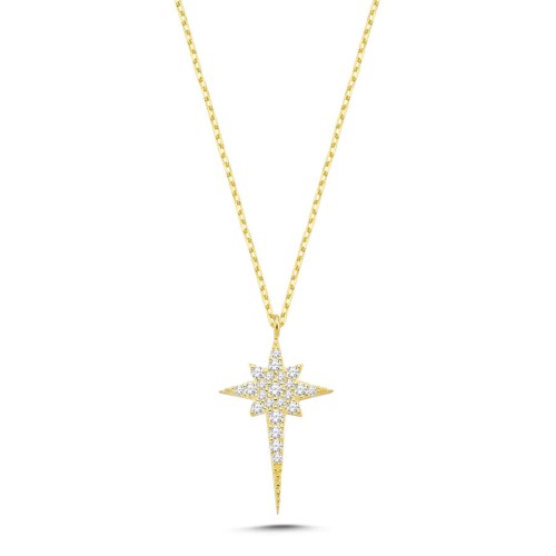 Taşlı Kutup Yıldızı Gold Kadın Gümüş Kolye - CNG Jewels