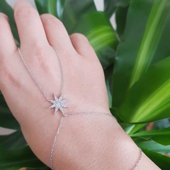 Taşlı Kutup Yıldızı Gümüş Şahmeran Bileklik - 1