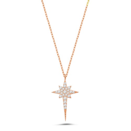 Taşlı Kutup Yıldızı Rosegold Gümüş Kadın Kolye 