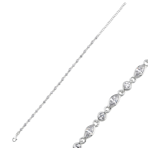Marquise Stone Chain Women's Silver Bracelet - CNG Jewels