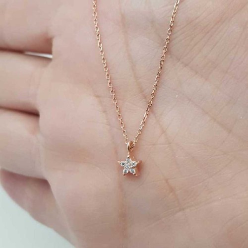 Taşlı Minik Yıldız Rose Gümüş Bayan Kolye - CNG Jewels