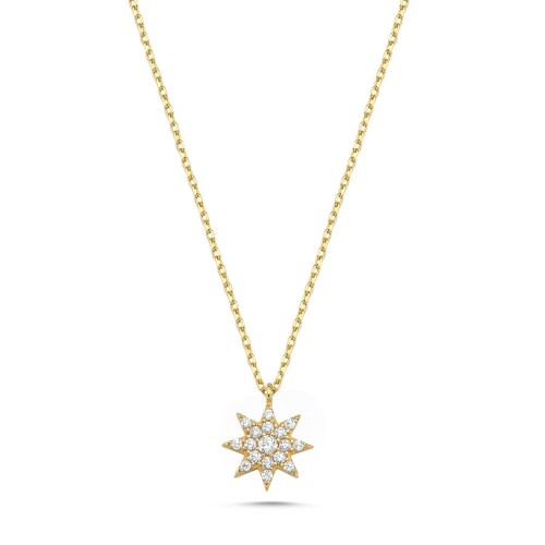 14 Ayar Altın Minimal Taşlı Kutup Yıldızı Kolye - CNG Jewels