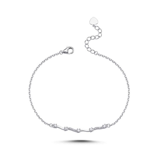 Taşlı Minimal Dalga Kadın Gümüş Bileklik - CNG Jewels (1)