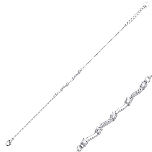 Taşlı Minimal Dalga Kadın Gümüş Bileklik - CNG Jewels