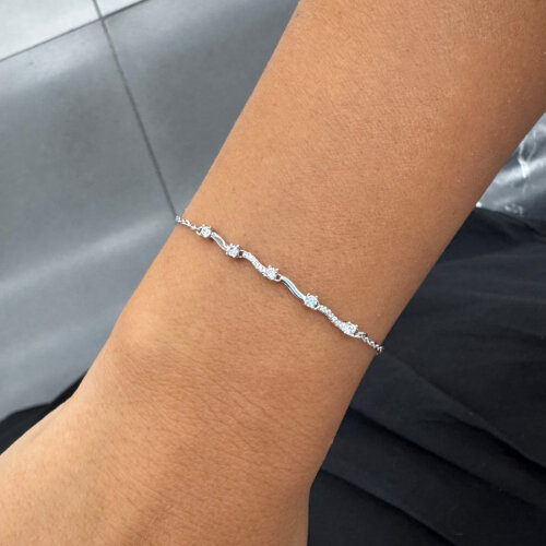 Minimal Wave Women's Silver Bracelet with Stones - CNG Jewels (1)
