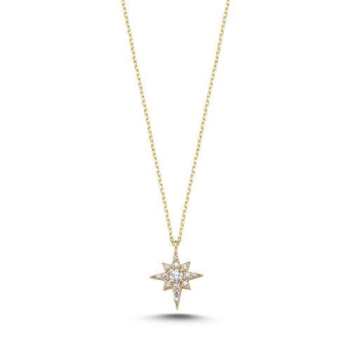 Taşlı Minimal Kutup Yıldızı 14 Ayar Altın Kolye - CNG Jewels