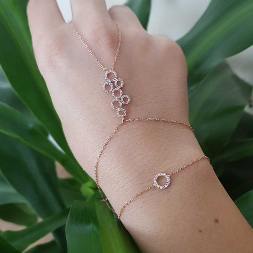 Stone Olympic Rings Rosegold Silver Shahmaran Bracelet - CNG Jewels
