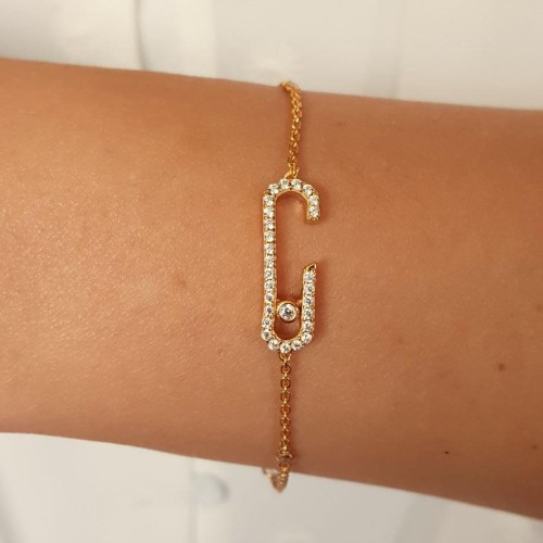 Taşlı Parantez Gold Kadın Gümüş Bileklik - CNG Jewels