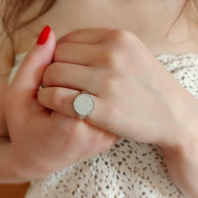 Taşlı Pave Gümüş Serçe Parmak Yüzüğü - 1