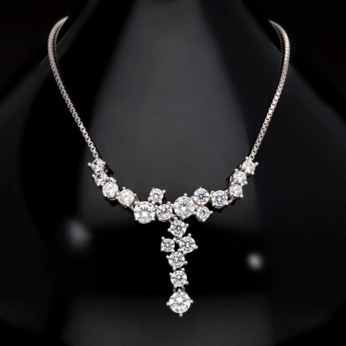 Taşlı Pırlanta Tasarımı Y Kadın Gümüş Kolye - CNG Jewels (1)