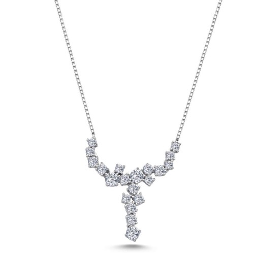 Taşlı Pırlanta Tasarımı Y Kadın Gümüş Kolye - CNG Jewels