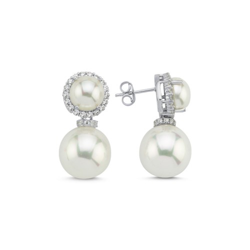Taşlı Sallantılı Top İnci Kadın Gümüş Küpe - CNG Jewels