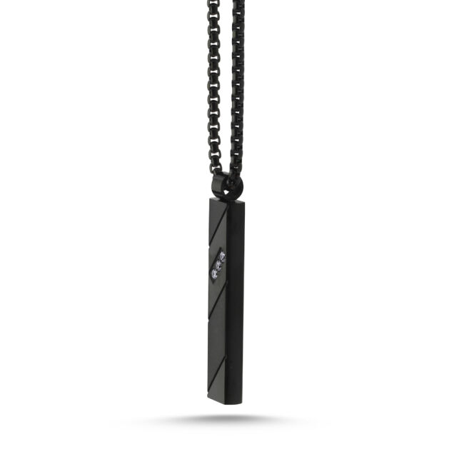 Taşlı Siyah Çubuk Çelik Erkek Kolye - CNG Jewels (1)