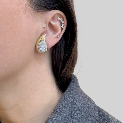 Taşlı Tasarım Su Damlası Gold Kadın Gümüş Küpe - CNG Jewels (1)