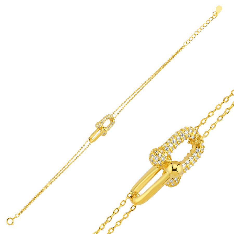Taşlı Taşsız Ataş Gold Kadın Gümüş Bileklik - CNG Jewels