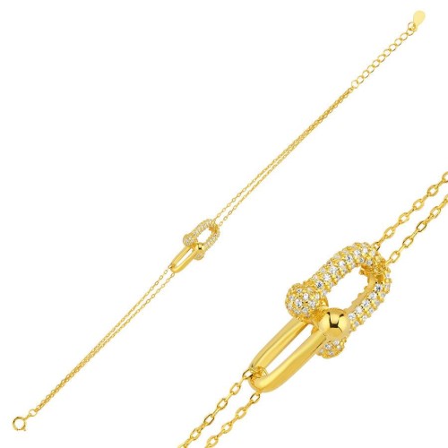 Taşlı Taşsız Tek Ataş Zincir Gold Gümüş Kadın Bileklik - CNG Jewels