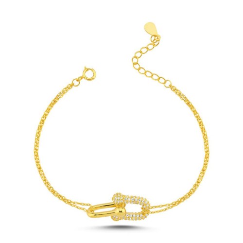 Taşlı Taşsız Tek Ataş Zincir Gold Gümüş Kadın Bileklik - CNG Jewels (1)