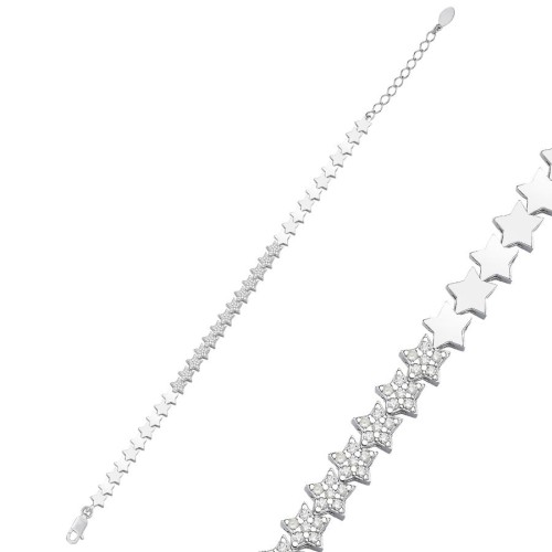 Taşlı Taşsız Yıldız Su Yolu Gümüş Bileklik - CNG Jewels