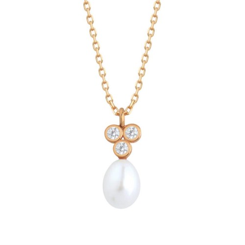 Taşlı Tria Damla Gerçek İnci Rose Kadın Gümüş Kolye - CNG Jewels