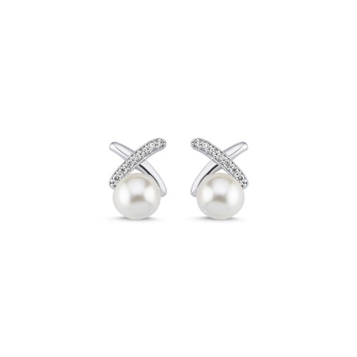Taşlı X Minimal Gümüş İnci Küpe - CNG Jewels