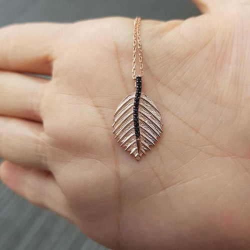 Taşlı Yaprak Kadın Gümüş Kolye - CNG Jewels