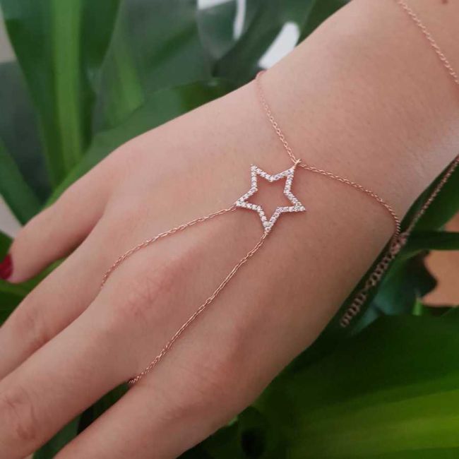 Taşlı Yıldız Gümüş Şahmeran Bileklik - 1