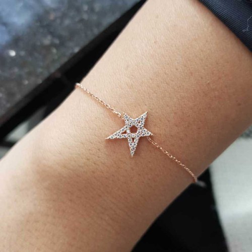 Taşlı Yıldız Rose Kadın Gümüş Bileklik - CNG Jewels