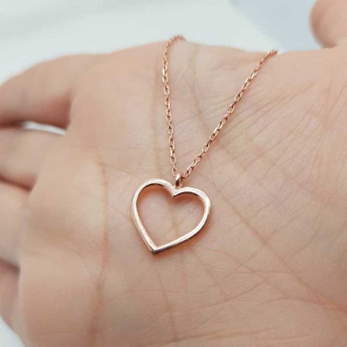 Taşsız Küçük Kalp Rose Gümüş Bayan Kolye - CNG Jewels