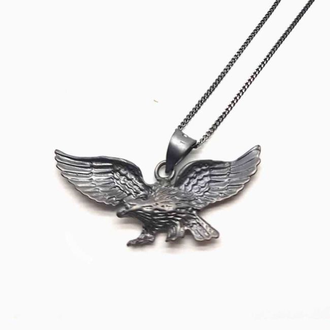 Taşsız Mat Eskitme Siyah Kartal Gümüş Erkek Kolye - 1
