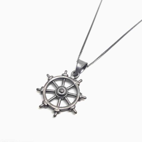 Taşsız Mat Siyah Dümen Uzun Zincirli Gümüş Erkek Kolye - CNG Jewels