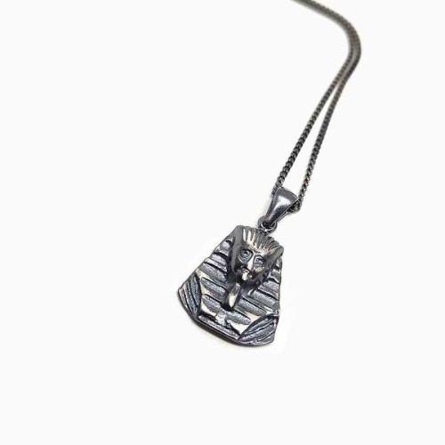 Taşsız Mat Siyah Firavun Uzun Zincirli Gümüş Erkek Kolye - CNG Jewels