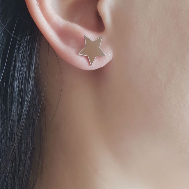 Taşsız Parlak Yıldız Gümüş Kadın Küpe - 1