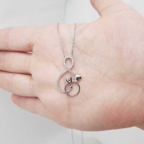 Tektaş Yüzüklü Sonsuzluk Gümüş Bayan Kolye - CNG Jewels