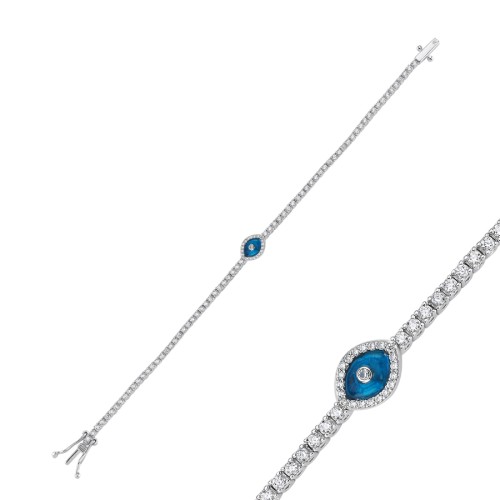 Tekli Badem Cam Göz Gümüş Su Yolu Bileklik - CNG Jewels (1)