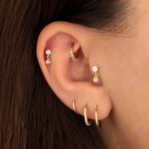Tektaş Damla Sallantılı Altın Tragüs Piercing - CNG Jewels (1)