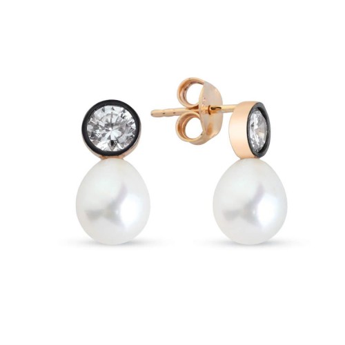 Tektaş Elmas Model Doğal Damla İncili Gümüş Küpe - CNG Jewels