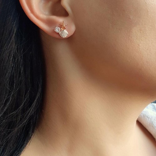 İstiridye Deniz Yıldızı Tektaş İncili Gümüş Küpe - CNG Jewels (1)