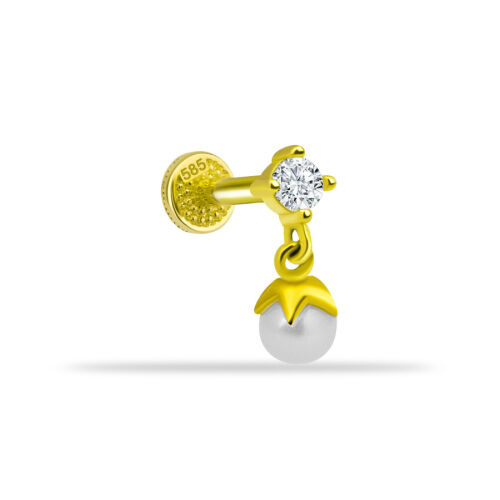 Tektaş Sallantılı İnci Altın Tragus Piercing - CNG Jewels