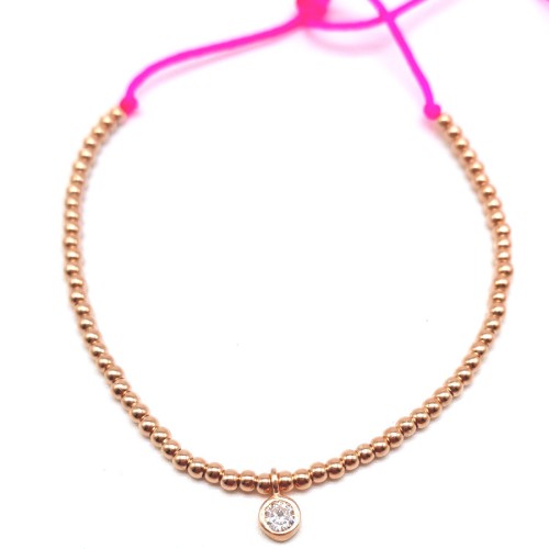 Tektaşlı Neon Pembe İpli Gümüş Halhal - CNG Jewels